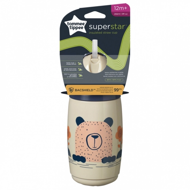 Cana izolantă Tommee Tippee cu pai 266 ml gri