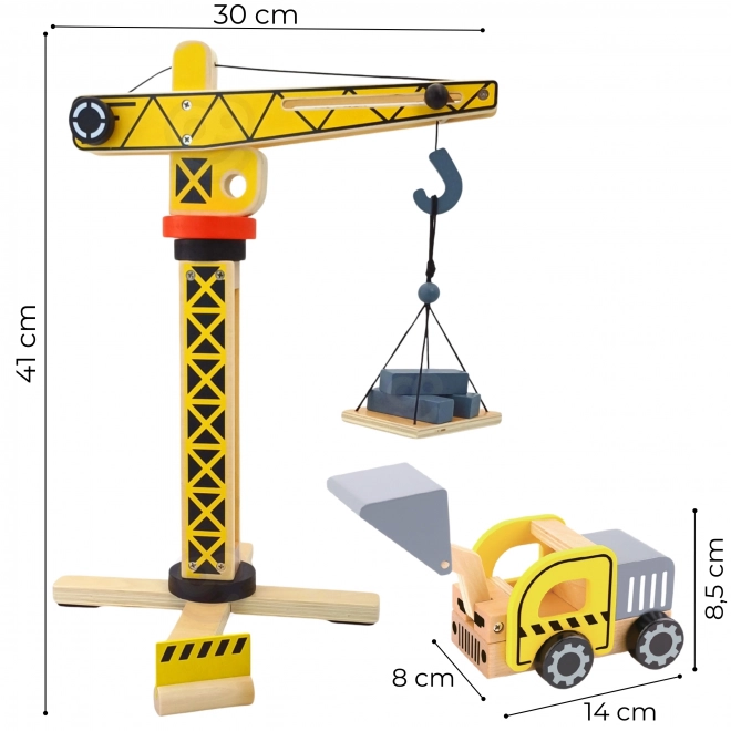 Set de construcție din lemn XXL cu macara rotativă și vehicule Woopie Green