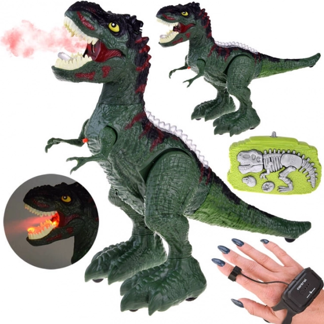 Dinozaur RC controlat prin gesturi și telecomandă, lumini, sunete și abur – Zi