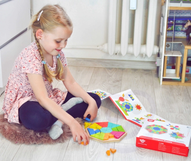 Puzzle octogonale din lemn mozaic educațional 73 piese