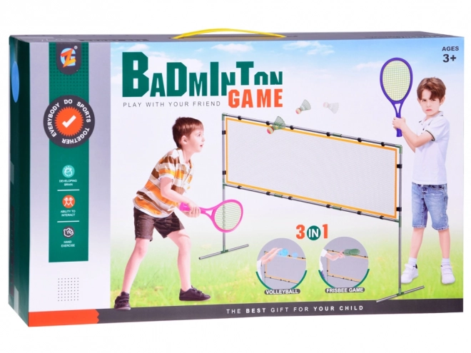 Set sportiv 3 în 1: plasă volei, minge badminton, disc