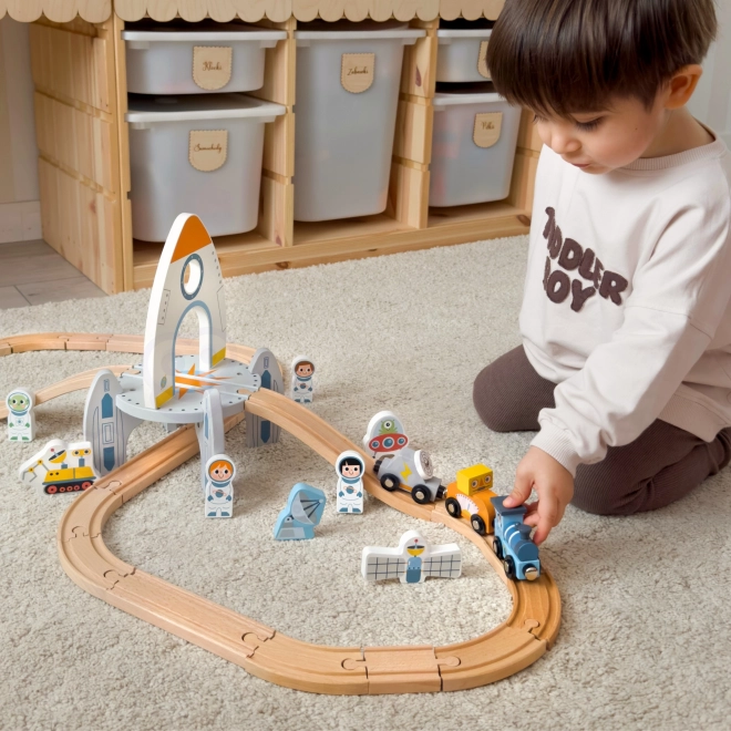 Tren de jucărie din lemn Spațial Tooky Toy