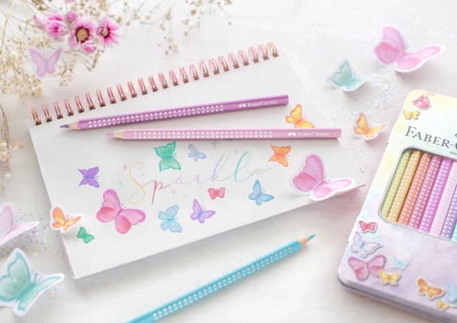 Pasteluri Sparkle Faber-Castell în cutie metalică - 12 culori