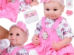 Păpușă bebeluș moale și drăgălașă 50 cm cu scutec, biberon și suzetă magnetică
