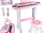 Pian electronic pentru copii cu microfon și taburet, roz, MP3/USB