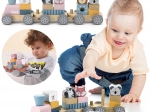 Jucărie din lemn trenuleț cu blocuri și animăluțe Montessori