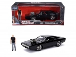 Mașină 1970 Dodge Charger 1:24 cu figurina Dominic Toretto din Fast and Furious