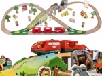 Pistă de tren din lemn 3,2 m – set mare cu 57 piese și macara