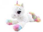 Unicorn de pluș alb 80 cm cu accesorii în culorile curcubeului