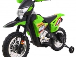 Motocicletă electrică cross pentru copii cu acumulator – verde, cu roți ajutătoare și lumini LED