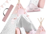 Teepee pentru copii cu ghirlandă și luminițe NUKIDO – roz