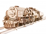 Puzzle mecanic din lemn UGEARS V-Express locomotivă cu abur cu tender