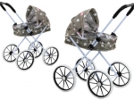 Cărucior pentru păpuși cu capotină pliabilă, roți mari din spumă, gri cu steluțe