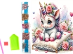 Pictură cu diamante pe pânză, unicorn floral 23 × 30 cm