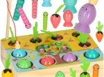 Joc Montessori din lemn – pescuit magnetic, râme și morcovi