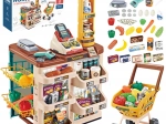 Woopie supermarket pentru copii cu cărucior, casă de marcat, scanner și 48 de accesorii