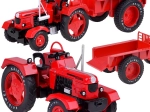 tractor roșu metalic cu remorcă 1:18 cu roți din cauciuc