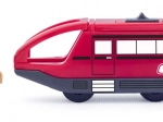 Locomotivă roșie cu mașinist pe baterii