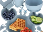Set de masă din silicon pentru copii crab, 9 piese, albastru