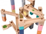 Circuit de bile din lemn în culori pastel, 53 piese + 6 bile de sticlă