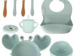 Set masă din silicon pentru copii, 9 piese, albastru