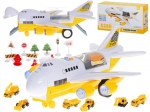 Avion de transport cu mașinuțe de construcție, fuselaj deschis și efecte luminoase