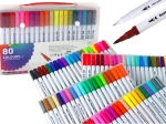 Set de markere cu două capete 80 bucăți în organizator colorat