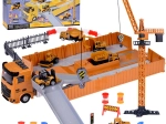 set de construcție interactiv: cap tractor cu semiremorcă pliabilă, macara și stivuitor