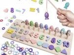 Joc educativ din lemn 2 în 1: sortator de forme, numărătoare și peștișori magnetici