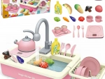 Chiuvetă de jucărie pentru copii cu set de veselă XXL – roz