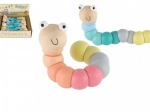 Vierme/omiduță articulară din lemn 16 cm – culori pastel, jucărie flexibilă pentru bebeluși