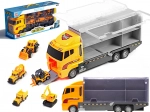 Set camion remorcher cu transportor și 6 mini vehicule de construcții