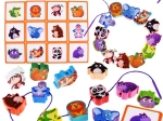 Mărgele și puzzle animăluțe din lemn pentru înșirat