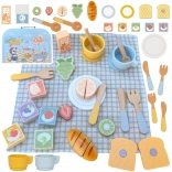 tooky toy set de picnic din lemn cu fructe de tăiat în servietă