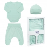 Set nou-născut din 3 piese NEW BABY I AM, mentă, măr. 56 (0–3 luni)