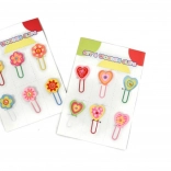 Clemă de birou din lemn, inimioare sau floricele, set 6 bucăți