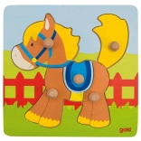 Puzzle din lemn Goki cu cal, tip încastrat, 5 piese