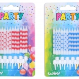 Lumânări de aniversare cu buline și dungi, 12 bucăți + suporturi