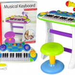 Pian electronic pentru copii cu microfon și scăunel – albastru