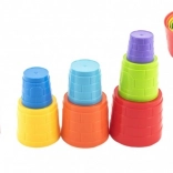 Piramidă pliabilă din pahare din plastic, colorată, 7 piese