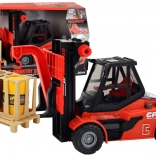 Stivuitor roșu 1:16 cu furci mobile, sunete și lumini