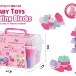 set de 32 de cuburi de construcție moi roz cu troller