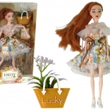 păpușă Emily în rochie florală cu accesoriu de toamnă