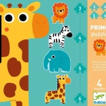 DJECO puzzle junglă 4 în 1 pentru copii (3–6 piese)