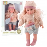 Păpușă Sweet Angel în pulover tricotat cu poșetă și căciuliță 36 cm