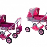 Cărucior adânc pentru păpuși cu coș și geantă, culori diverse