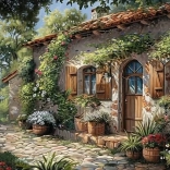 Pictură cu diamante Căsuță confortabilă 30 × 40 cm