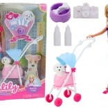 Păpușa Anlily cu cățeluș în căruț