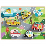 Tooky Toy puzzle Montessori din lemn – mijloace de transport (7 piese)