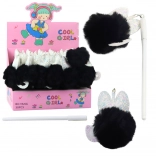 Pix gel cu pompon negru, cerneală albastră 17 cm 0,5 mm